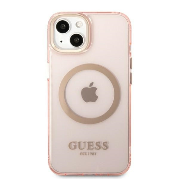 Guess GUHMP13MHTCMP iPhone 13 / 14 / 15 6.1" różowy/pink hard case Gold Outline Translucent MagSafe