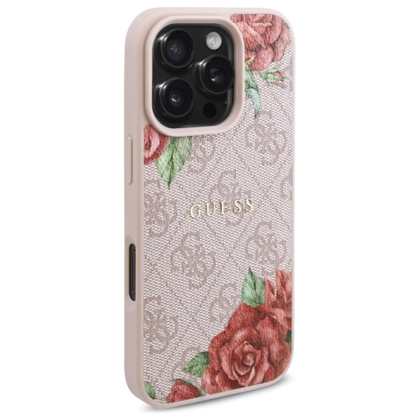 Guess GUHMP16LP4ROPEMCP iPhone 16 Pro    6.3" różowy/pink hardcase 4G Flowers Print MagSafe
