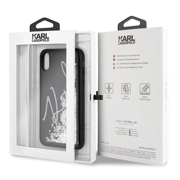 KARL LAGERFELD KLHCPXPH2IR IPHONE X/XS CZARNY/BLACK GLITTER SIGNATURE - GLOW IN THE DARK