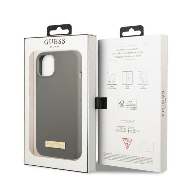 Guess GUHMP13MSPLG iPhone 13 / 14 / 15 6.1" szary/grey hard case Silicone Logo Plate MagSafe