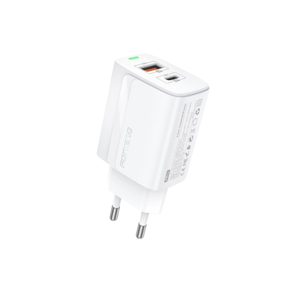 FONENG ładowarka sieciowa EU66 PD 20W 1xUSB-C + 1xUSB QC3.0 Biały