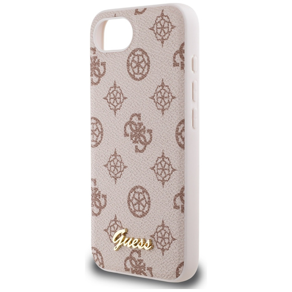 Etui Guess Peony Script Logo MagSafe do  iPhone 16e brązowy
