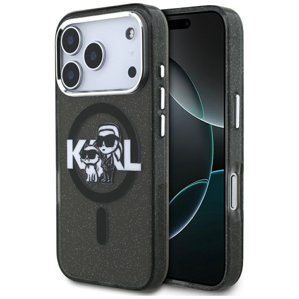 Etui Karl Lagerfeld IML Glitter Karl &   Choupette Sketch Logo MagSafe do iPhone 17 Pro czarny