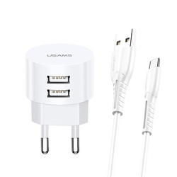 USAMS ŁAD. SIEC. 2XUSB T20 2,1A USB-C BIAŁY /WHITE ROUND FAST CHARGING XTXLOGT18TC05