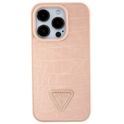 GUESS GUHCP15SPCRTHCP IPHONE 15 / 14 / 13 6.1" RÓŻOWY/PINK HARDCASE CROCO TRIANGLE METAL LOGO