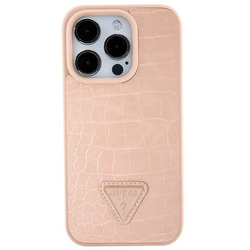 Guess GUHCP15SPCRTHCP iPhone 15 / 14 / 13 6.1" różowy/pink hardcase Croco Triangle Metal Logo