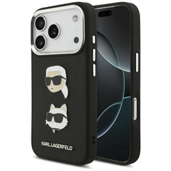 Etui Karl Lagerfeld FW Grained Karl & Choupette Heads Pins & Logo do iPhone 17 Pro czarny