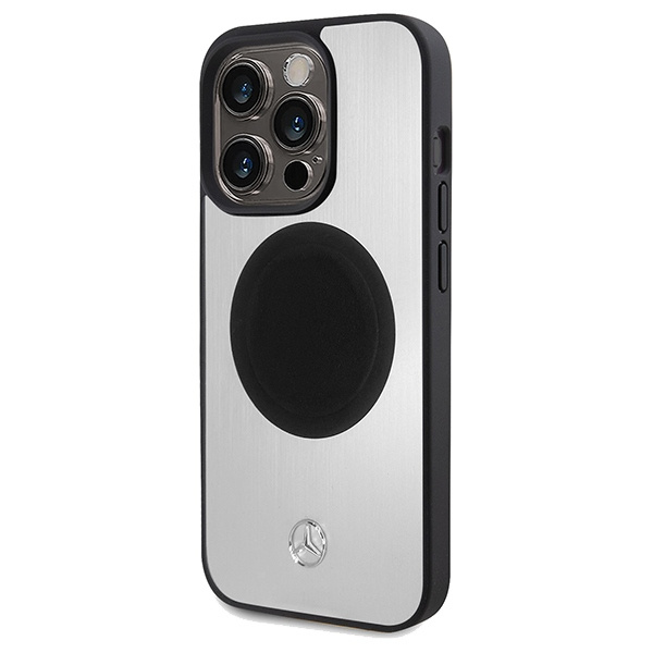 Mercedes Leather&amp;Alu MagSafe case for iPhone 15 Pro - silver