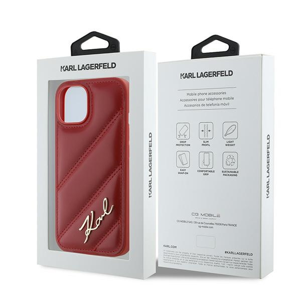 KARL LAGERFELD KLHCP15SPQDSMGR IPHONE 15 / 14 / 13 6.1" RED/RED HARDCASE DIAGONAL QUILTED SCRIPT