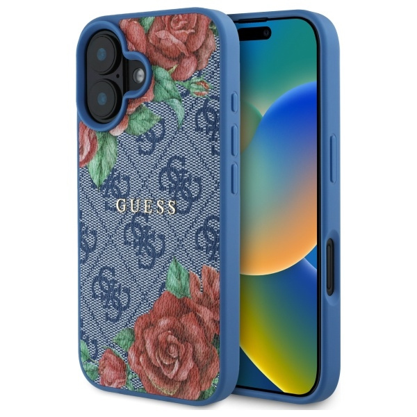 Guess GUHMP16SP4ROPEMCB iPhone 16 6.1"   niebieski/blue hardcase 4G Flowers Print MagSafe