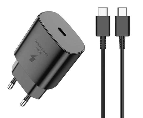 JELLICO wall charger EU25 PD 25W 1xUSB-C + cable USB-C - USB-C Black