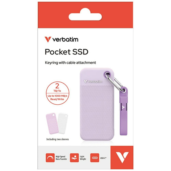 Dysk Zewnętrzny Verbatim Pocket SSD 2TB  USB-C 3.2 gen.2 biały-fioletowy 32323