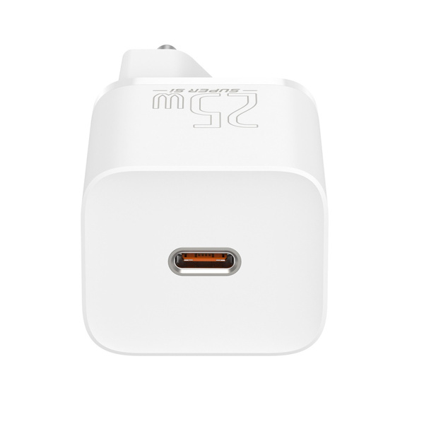 Szybka ładowarka sieciowa Baseus Si USB-C 25W 3A z kablem USB-C / USB-C 1m - biały