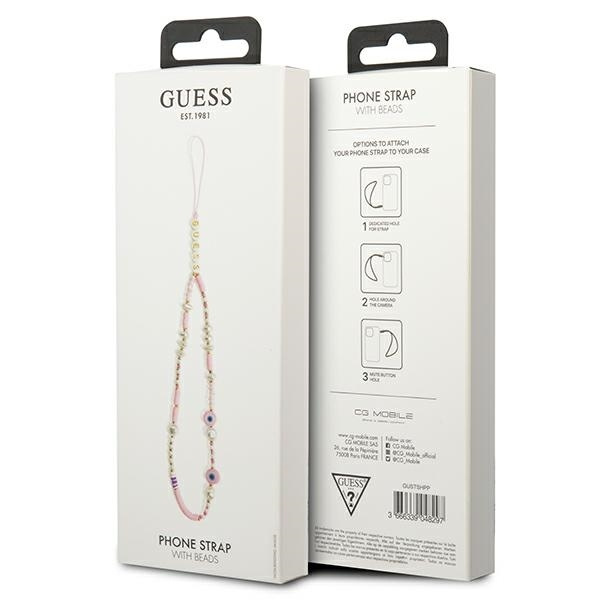 GUESS GUSTSHP PHONE PHONE STRAP RÓZOWY/PINK BEADS SHELL