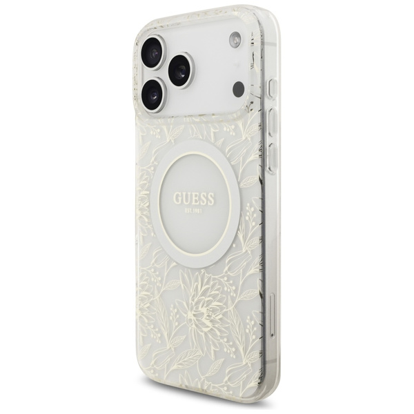 Etui Guess IML Flowers Electro Pearl     Strap MagSafe do iPhone 17 Pro Max biały