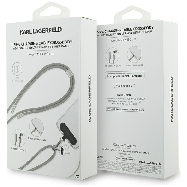 Uniwersalna smycz kabel Karl Lagerfeld   CBDY Choupette Charm USB-C/USB-C czarny