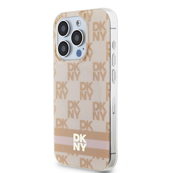 DKNY DKHMP15LHCPTSP iPhone 15 Pro6.1" różowy/pink hardcase IML Checkered Mono Pattern & Printed Stripes MagSafe