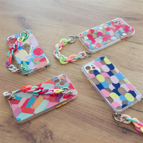 COLOR CHAIN CASE GEL FLEXIBLE ELASTIC CASE COVER WITH A CHAIN PENDANT FOR IPHONE 12 PRO MULTICOLOUR
