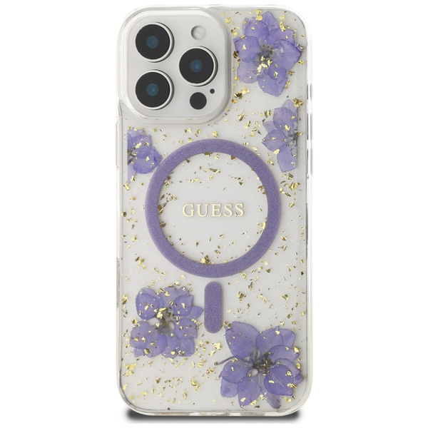 Etui Guess Resin Flowers MagSafe do iPhone 16 Pro Max fioletowy