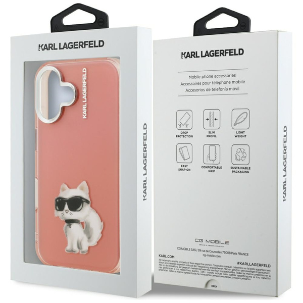 Etui Karl Lagerfeld IML Aquarelle        Choupette & Logo do iPhone 16 różowy