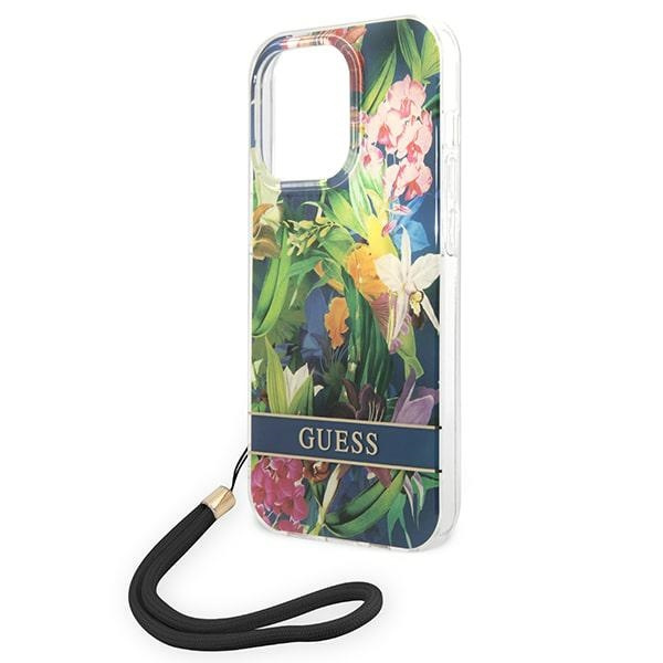 Guess GUOHCP14LHFLSB iPhone 14 Pro 6,1" niebieski/blue hardcase Flower Strap