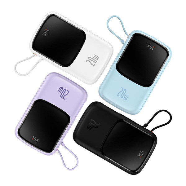 Baseus Qpow Digital Display Power Bank with Fast Charging 10000mAh 20W QC/PD/SCP/FCP with Built-in Lightning Cable White