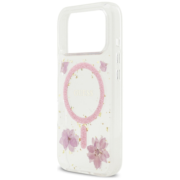 Etui Guess Resin Flowers Glitter MagSafe do iPhone 17 Pro różowy