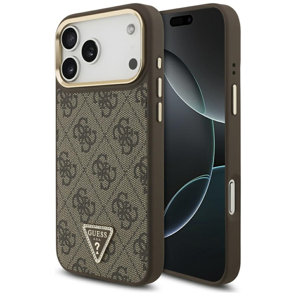 Etui Guess 4G Triangle Logo MagSafe do   iPhone 17 Pro Max brązowy złoty