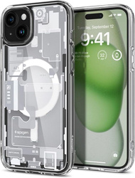 Etui Spigen Ultra Hybrid Mag z MagSafe na iPhone 15 Plus - białe (wzór Zero One)