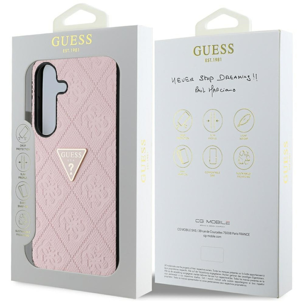 Etui Guess Hot Stamp 4G Pattern Triangle Metal Logo do Samsung Galaxy S25 różowy