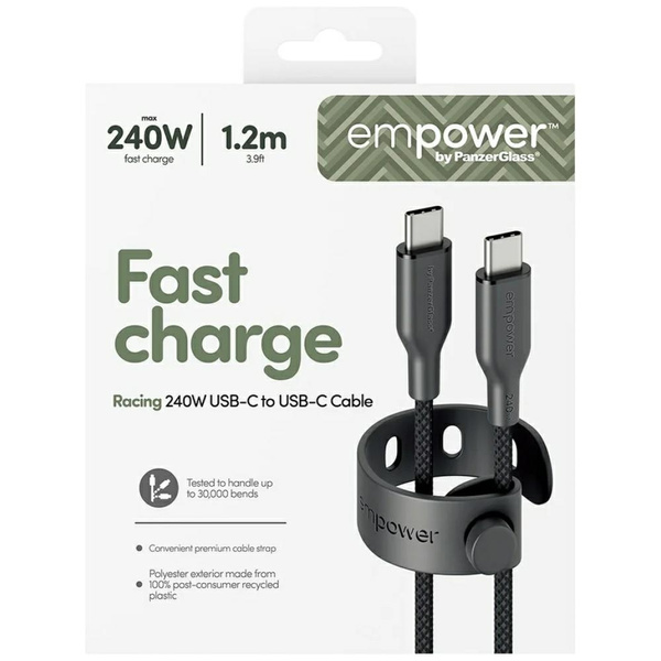 Kabel empower by PanzerGlass Racing 240W USB-C do USB-C 1.2m czarny