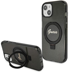 Guess GUHMP15MHRSGSK iPhone 15 Plus / 14 Plus 6.7" czarny/black hardcase Ring Stand Script Glitter MagSafe
