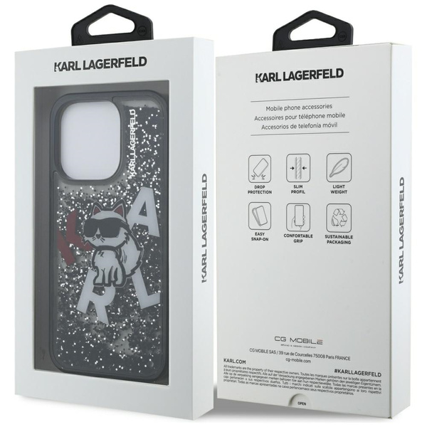 Etui Karl Lagerfeld Liquid Glitter       Choupette Logo do iPhone 16 Pro Max czarny