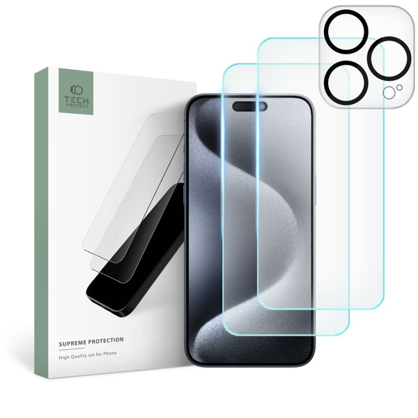 SZKŁO HARTOWANE TECH-PROTECT SUPREME SET IPHONE 15 PRO CLEAR