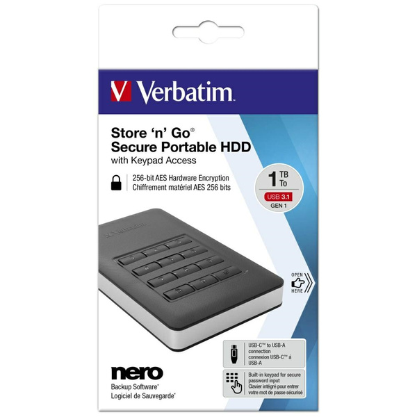 Przenośny dysk zewnętrzny Verbatim Store n Go z klawiaturą HDD 1TB czarny 53401