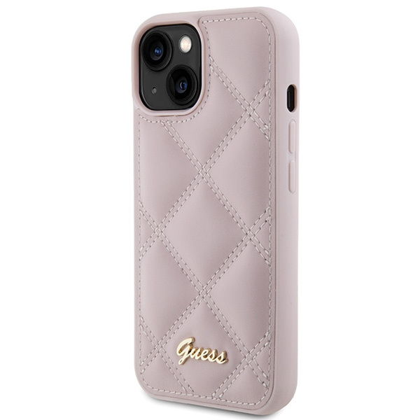 Guess GUHCP15SPSQSQSP iPhone 15 / 14 / 13 6.1" różowy/pink hardcase Quilted Metal Logo