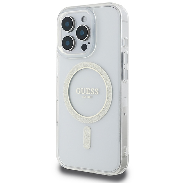 Guess GUHMP16XHFGERET iPhone 16 ProMax 6.9" przeźroczysty/transparent hardcase IML Glitter Circle MagSafe