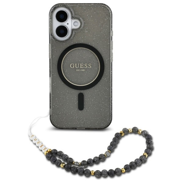 Guess GUHMP16SHGCRELSK iPhone 166.1" czarny/czarny hardcase IML Glitter With Pearl Strap MagSafe