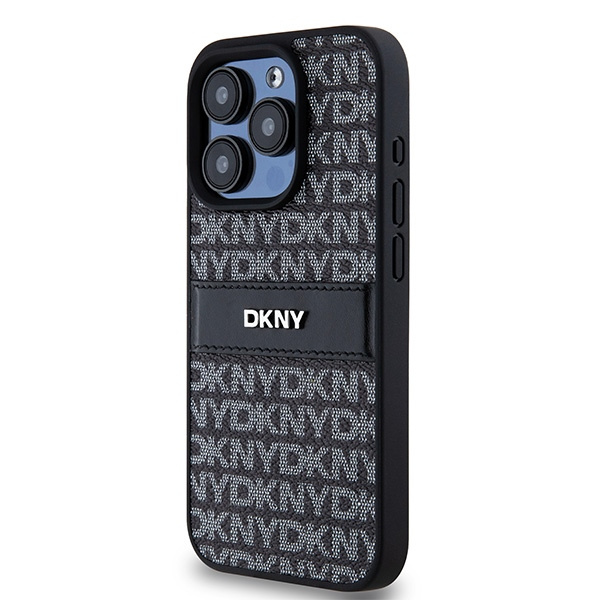DKNY DKHCP15XPRTHSLK iPhone 15 Pro Max6.7" czarny/black hardcase Leather Mono Stripe & Metal Logo