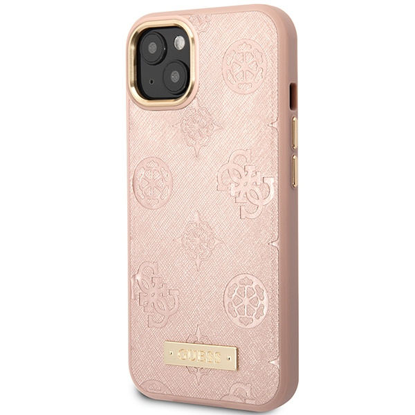 Guess GUHMP14SSAPSTP iPhone 14 / 15 / 13 6.1" różowy/pink hardcase Peony Logo Plate MagSafe