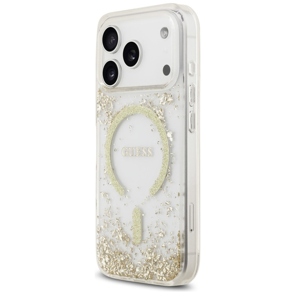 Etui Guess Resin Bottom Glitter MagSafe  do iPhone 17 Pro złoty