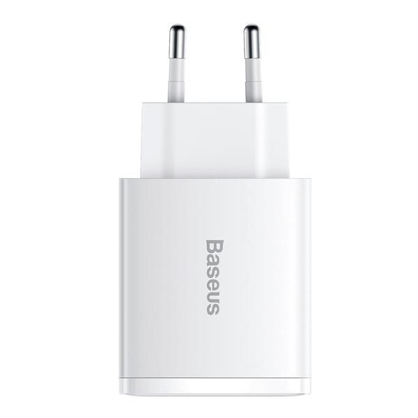 Baseus Compact szybka ładowarka sieciowa 2x USB / USB Typ C 30W 3A Power Delivery Quick Charge biały (CCXJ-E02)