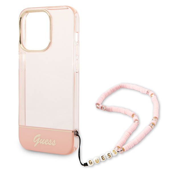 Guess GUHCP14LHGCOHP iPhone 14 Pro 6,1" różowy/pink hardcase Translucent Pearl Strap
