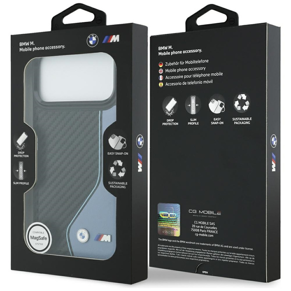 Etui BMW M Carbon Logo MagSafe do iPhone 17 Pro Max niebieski