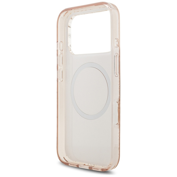 Etui Guess IML Flowers Electro Pearl Strap MagSafe do iPhone 17 Pro różowy