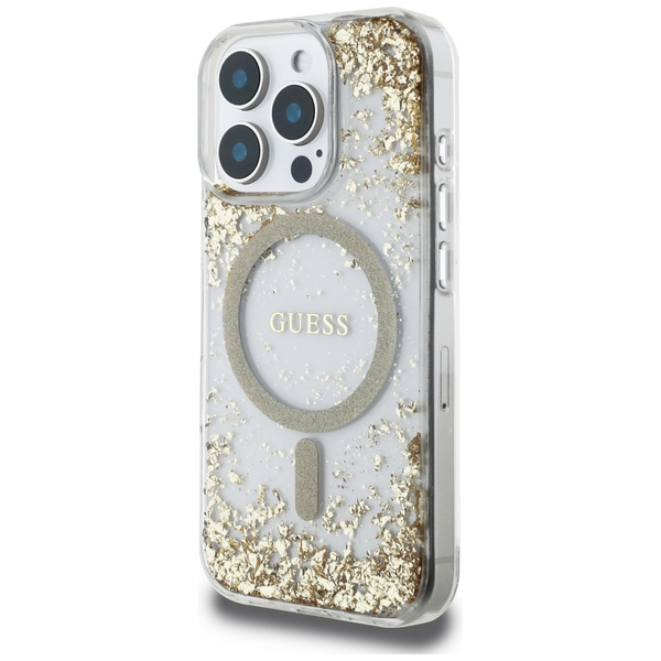 Etui Guess HC Resin Bottom Glitter do    iPhone 16 Pro Max MagSafe złoty