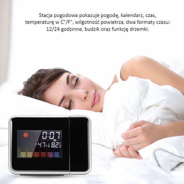 STACJA POGODY ZEGAR LCD BUDZIK Z PROJEKTOREM