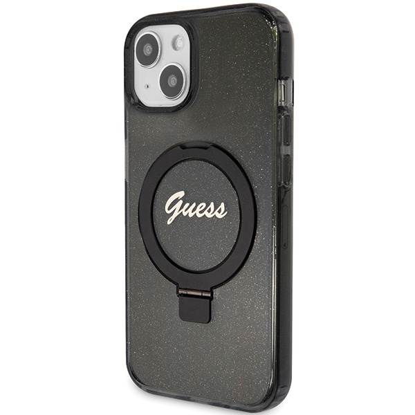 Guess GUHMP15SHRSGSK iPhone 15 / 14 / 13 6.1" czarny/black hardcase Ring Stand Script Glitter MagSafe