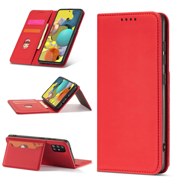 Magnet Card Case etui do Xiaomi Redmi Note 11 Pro pokrowiec portfel na karty kartę podstawka czerwony