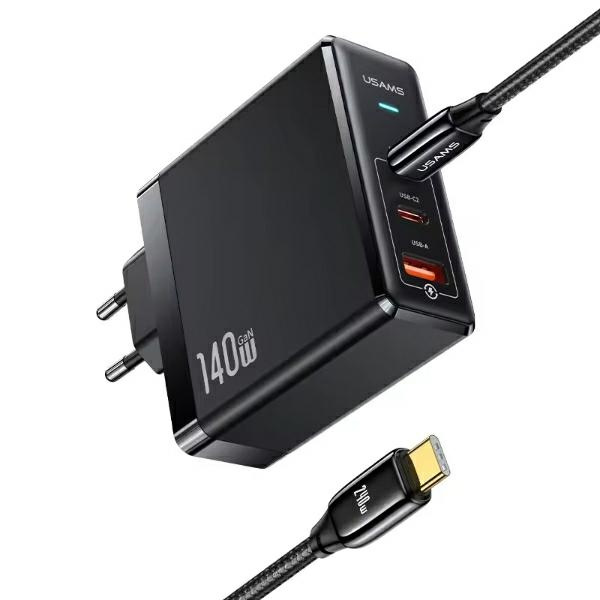 USAMS Ład. siec. 2xUSB-C+1xUSB T52PD140W PD Fast Charging US-CC168 + kabel U82 USB-C/USB-C US-SJ581 240W czarny/black UM Series UMXLOGTC01